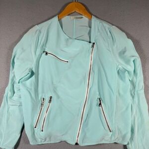 Townsen Womens Mint Green 100% Silk Asymmetrical Zip Moto Jacket Small